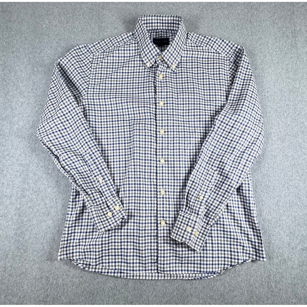 Scott Barber Button Down Shirt Mens L Blue Gray Plaid‎ Gingham Long Sleeve
